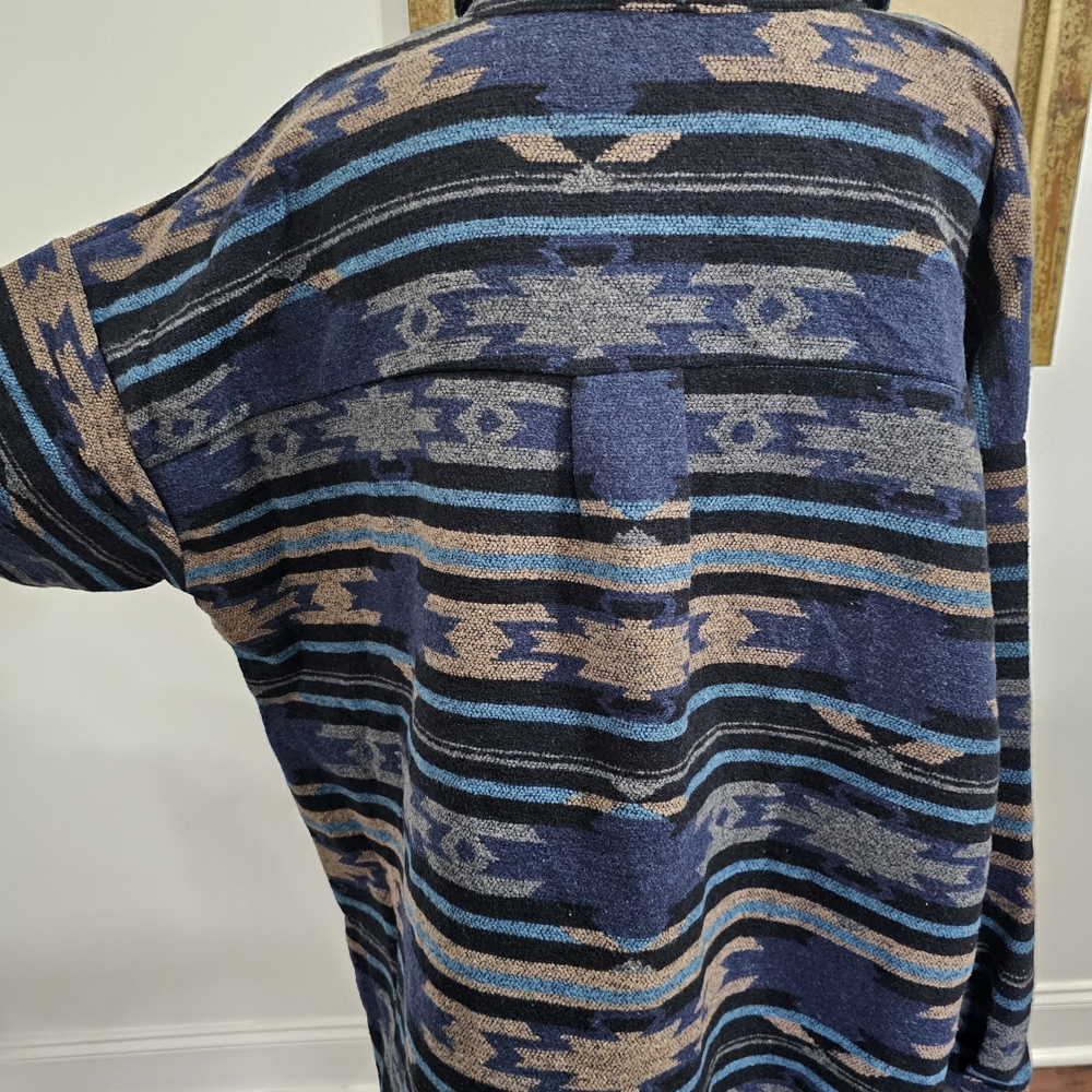 Western Aztec Blue Multicolor Pattern Shacket - Picture 6 of 11